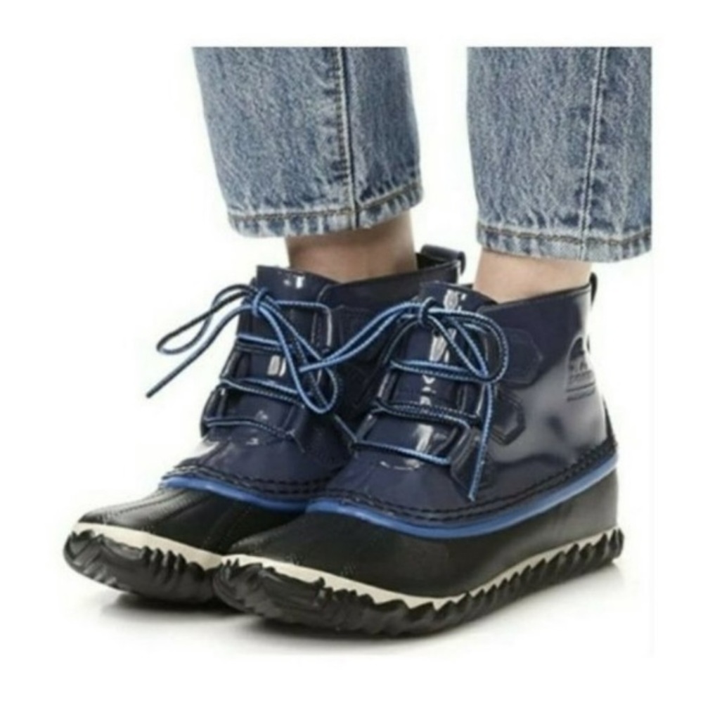 Sorel Waterproof Out N About Rain Boots Nocturnal Sz 10 Blue Black Lace Up